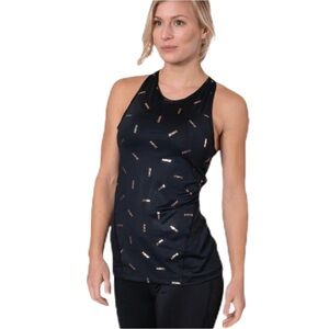 Nike Toss Print Racerback Tank Black Metallic Bronze Top M